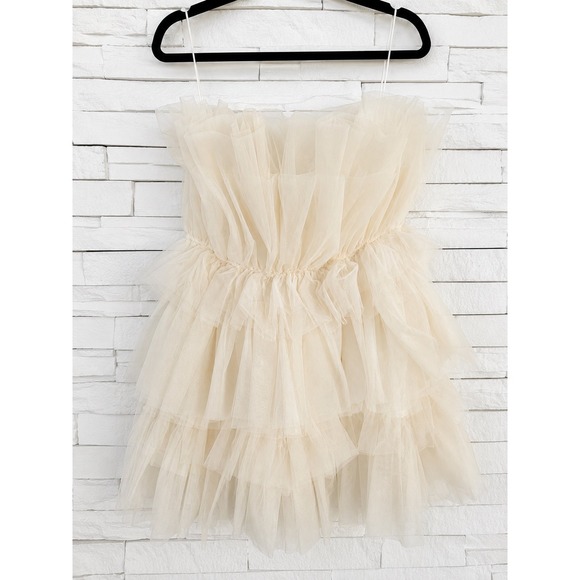Mable Dresses & Skirts - Mable Cream Tulle Ruffle Mini Dress Strapless Tiered Party Bridal Size Large